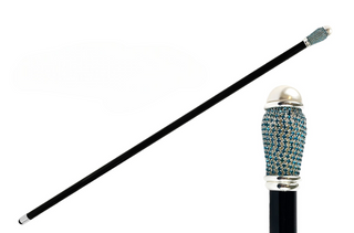 Pearl knob crystal handmade Italian luxury walking stick front view