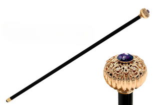 24K gold filigree knob luxury handmade Italian walking cane front view