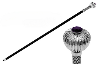 Silver plated flower handle Swarovski crystal handcrafted Italian walking stick front view