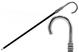 Silver plated handle handmade Italian luxury walking stick front view