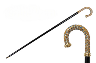 Aquamarine crystal 24K gold handle beechwood Italian luxury walking stick front view