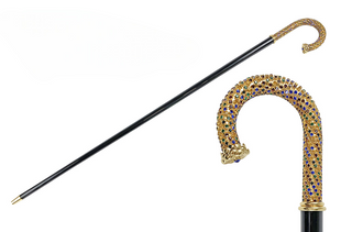 Multicolor crystal gold tip Italian handcrafted luxury walking cane front view