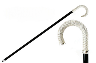 Silver plated crystal encrusted handle handcrafted Italian walking stick front view