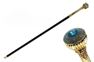 Aquamarine Swarovski crystal handmade Italian luxury walking stick front view