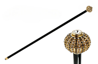 Gold plated brass onion handle handmade Italian luxury walking stick front view