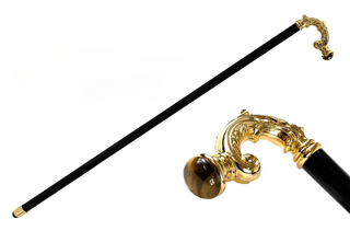 Solid brass tiger eye stone handcrafted designer Italian walking stick front view