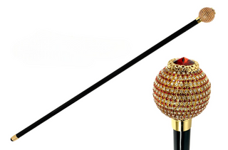 Swarovski crystal gold knob Italian jeweled luxury walking stick front view