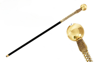24K brass handle crystal sphere gold plated handmade Italian walking stick front view