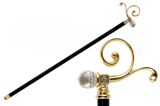 Gold plated solid brass Swarovski crystal handle handcrafted Italian walking cane front view