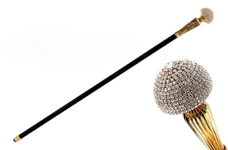 Luxury crystal handle gold plated knob collectible Italian walking stick front view
