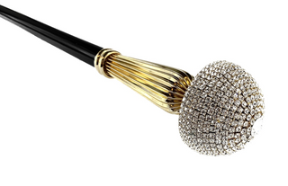 Luxury crystal handle gold plated knob collectible Italian walking stick side view