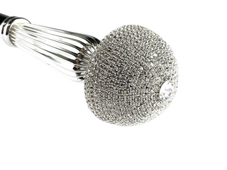 Silver plated crystal encrusted handle Italian evening walking stick close-up
