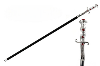 Silver plated sword handle black lacquered shaft handmade Italian walking stick front view