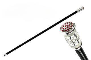 Silver plated handle black lacquered shaft handmade Italian walking stick front view
