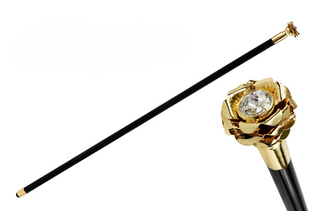 Rose handle Swarovski crystal Italian handmade luxury walking stick front view