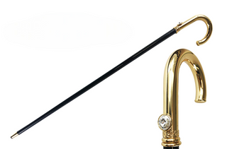 Swarovski crystal handle gold plated handmade Italian walking stick front view