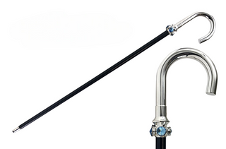 Crystal silver-plated handle men's luxury handcrafted Italian walking cane front view