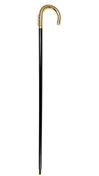 Gold plated pearl handle black beechwood men's Italian luxury walking cane close-up