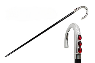 Red crystal silver handle Italian handcrafted luxury walking cane front view