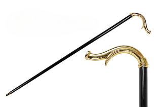 24K gold handle black beechwood Italian luxury walking stick front view