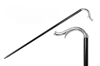 Silver plated black crystal handle handcrafted Italian walking cane front view