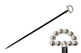 Silver plated red crystal sphere handle Italian luxury walking cane front view