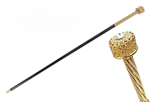 Crystal handle 24K gold-plated beechwood handcrafted Italian walking cane front view