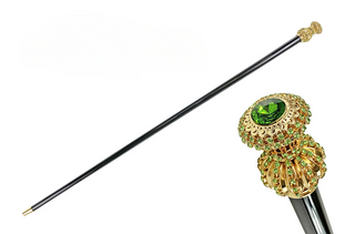 Milord style emerald crystal 24K gold tip handmade Italian luxury walking stick front view