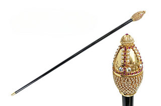 Crystal 24K gold handmade Italian luxury walking stick front view