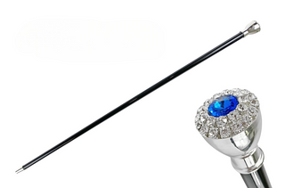 Silver-plated crystal knob handcrafted Italian luxury walking stick front view