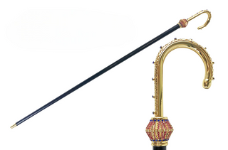 Crystal handle 24K gold plated brass tip Italian luxury walking cane front view