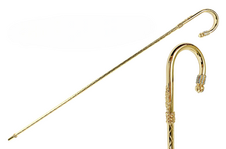 24K gold aquamarine crystal Italian luxury walking stick limited edition front view