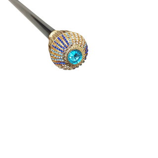 Multicolor crystal knob 24K gold tip handcrafted Italian walking stick close-up