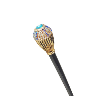 Multicolor crystal knob 24K gold tip handcrafted Italian walking stick side view