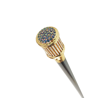 Crystal embellished gold-plated handle Italian artisan walking stick detail
