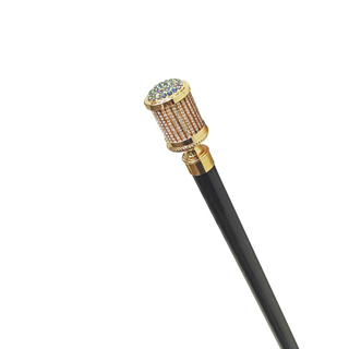 Crystal embellished gold-plated handle Italian artisan walking stick side view
