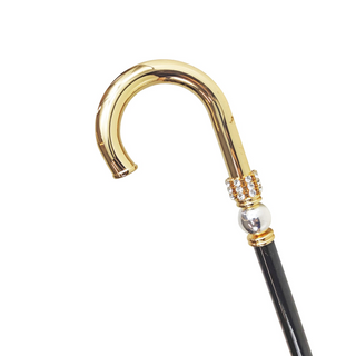 Gold plated 24K brass handle handcrafted Italian walking stick side view