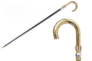 Gold plated 24K brass handle handcrafted Italian walking stick front view