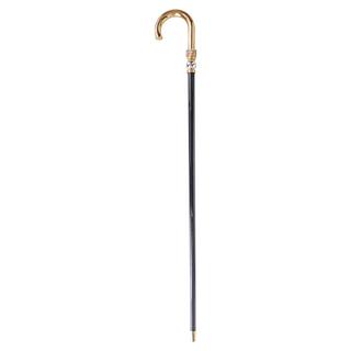 Gold plated 24K brass handle handcrafted Italian walking stick close-up