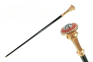 24K gold crystal handle Italian handcrafted luxury walking stick front view