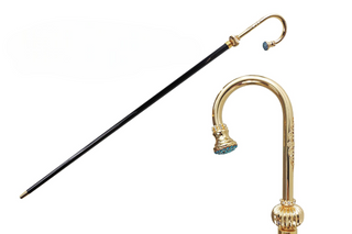 Ladies crystal handle black beechwood handcrafted Italian walking stick front view