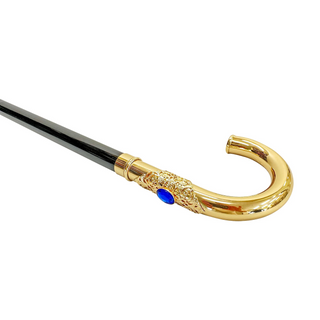 Blue stone 24K gold plated handle handcrafted Italian luxury walking cane handle detail