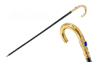 Blue stone 24K gold plated handle handcrafted Italian luxury walking cane front view