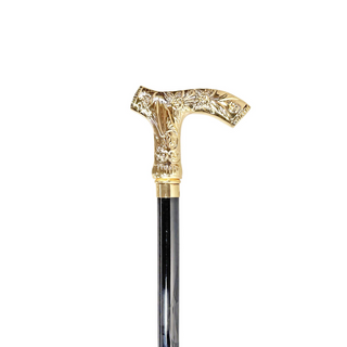 Gold plated hand-engraved 24K gold brass handle Italian walking stick side view