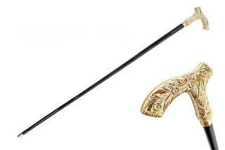 Gold plated hand-engraved 24K gold brass handle Italian walking stick front view