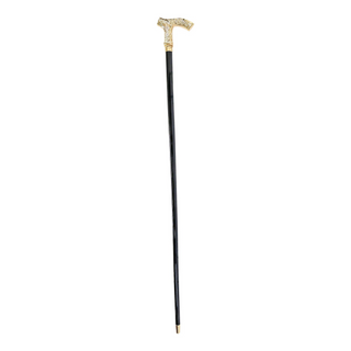 Gold plated hand-engraved 24K gold brass handle Italian walking stick close-up