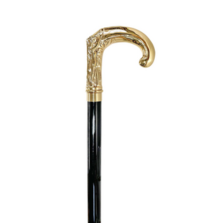 Gold-plated engraved handle handcrafted Italian luxury walking stick handle detail