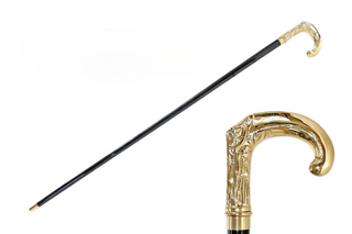 Gold-plated engraved handle handcrafted Italian luxury walking stick front view