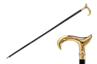 24K gold brass handle beechwood shaft handmade Italian luxury walking cane front view