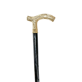 Gold plated 24K gold handle black beechwood handmade Italian walking stick side view
